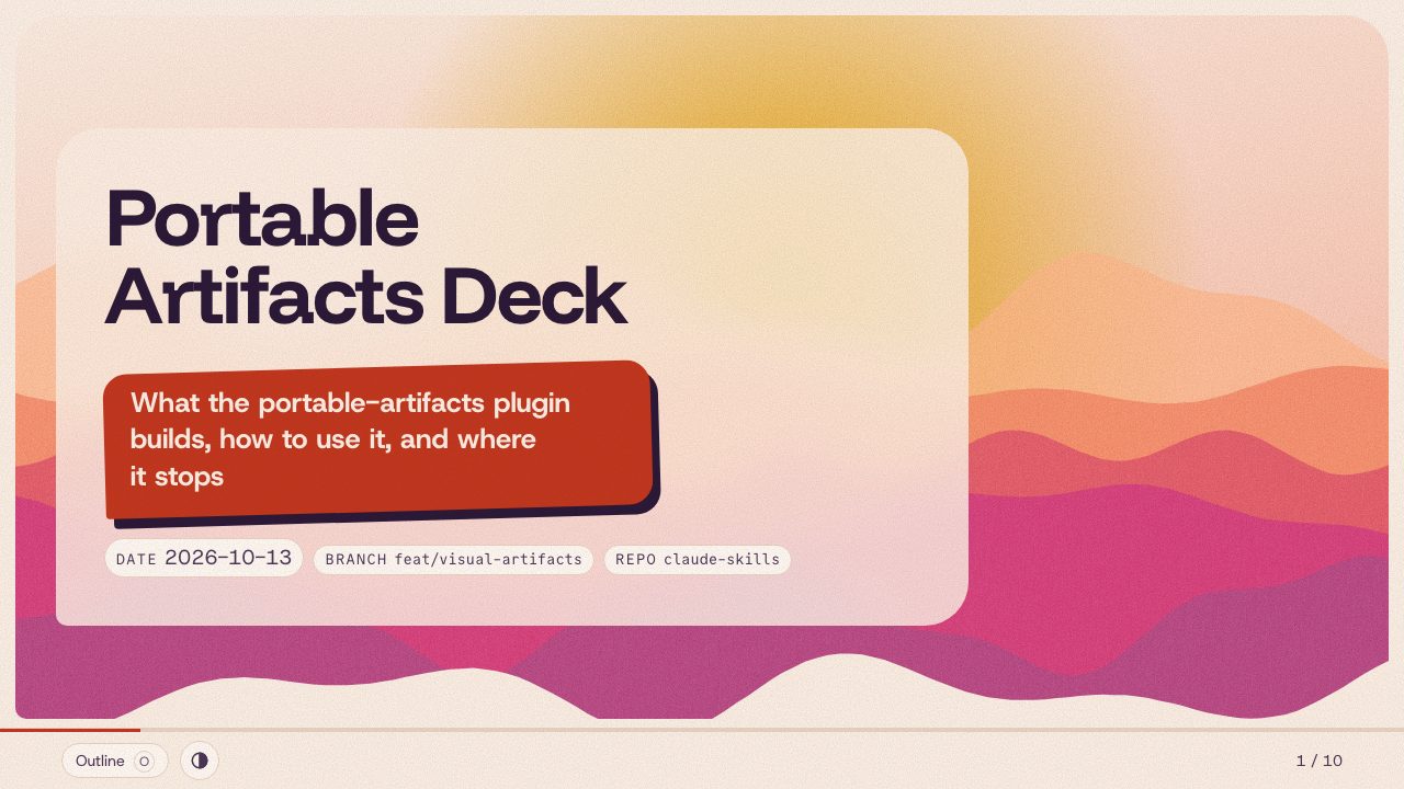 The title slide of the Portable Artifacts deck generated by make-explainer