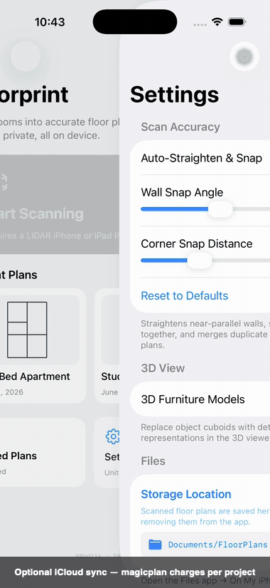 Settings with iCloud sync section