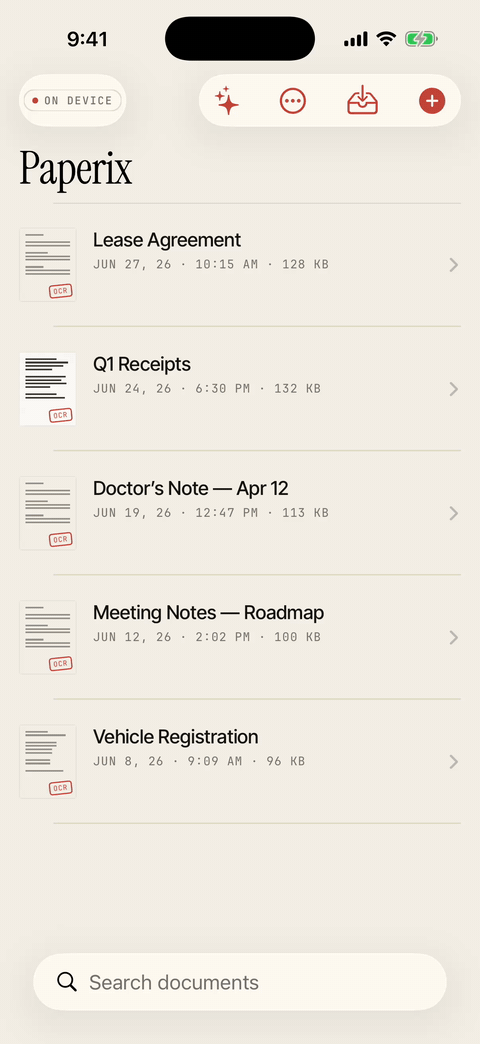 Browsing the Paperix library and opening a scanned lease to read it